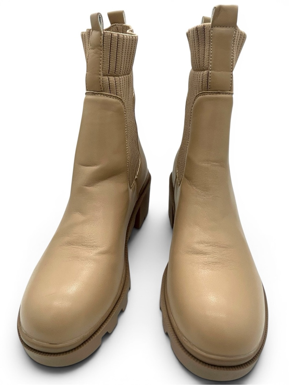 Beige Chunky Chelsea Boots Women Size 10 Platform Lug Sole Trendy - Picture 4 of 9